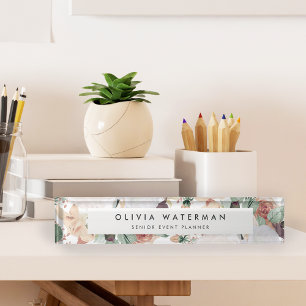 Porte-nom Pour Bureau Boho Blooms   Floral d'aquarelle moderne