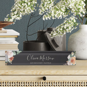 Porte-nom Pour Bureau Boho Blooms Floral d'aquarelle moderne