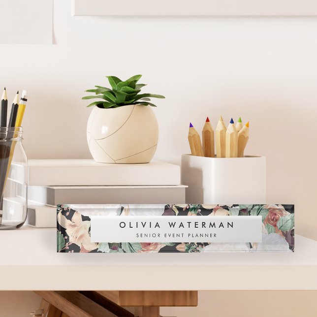 Porte-nom Pour Bureau Boho Blooms | Floral d'aquarelle moderne (Créateur téléchargé)