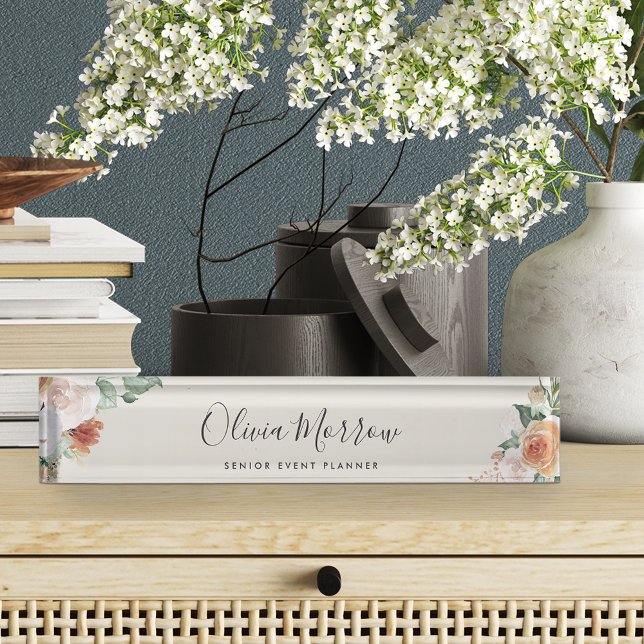 Porte-nom Pour Bureau Boho Blooms | Floral d'aquarelle moderne (Créateur téléchargé)