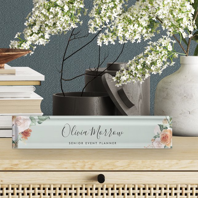 Porte-nom Pour Bureau Boho Blooms | Floral d'aquarelle moderne (Créateur téléchargé)