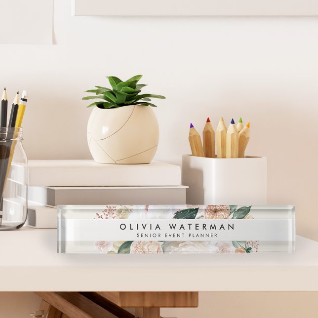 Porte-nom Pour Bureau Boho Blooms | Floral d'aquarelle moderne (Créateur téléchargé)