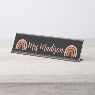 Porte-nom Pour Bureau Boho Rainbow Cute Professeur personnalisé
