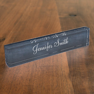 Porte-nom Pour Bureau Bois Bleu Foncé Faux