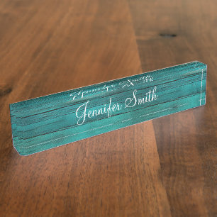 Porte-nom Pour Bureau Bois de Turquoise Faux foncé