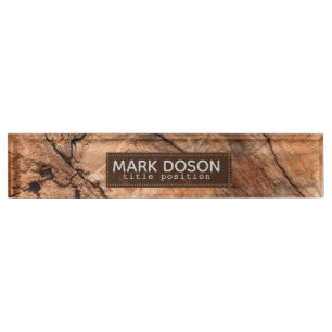 Porte-nom Pour Bureau Bois naturel monogramme
