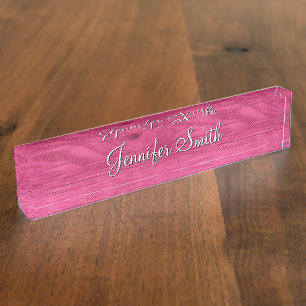 Porte-nom Pour Bureau Bois Rose Chaud Faux
