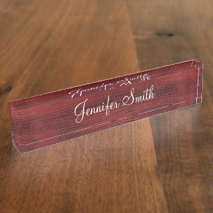 Porte-nom Pour Bureau Bois rouge faux
