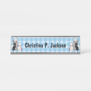 Porte-nom Pour Bureau Bonne Mère Chat Trois Chatons Chatons Vaches Plaid