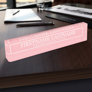 Porte-nom Pour Bureau Bordure rose pâle Nom de base et titre profession