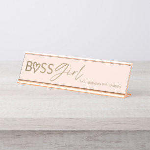 Porte-nom Pour Bureau Boss Girl Moderne Stylisée Rose & Or