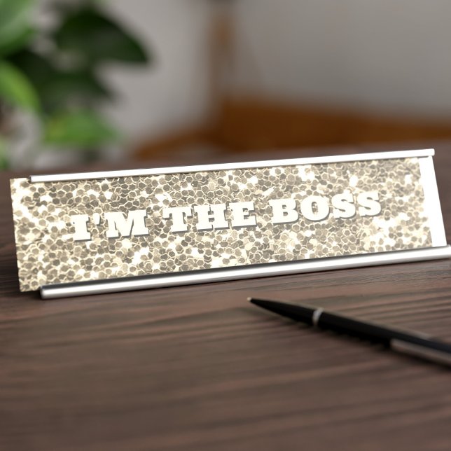Porte-nom Pour Bureau Boss Parties scintillant or Faux Métal (Who's the Boss? You're the Boss! Perfect  faux gold glitter desk name plate just for you!)