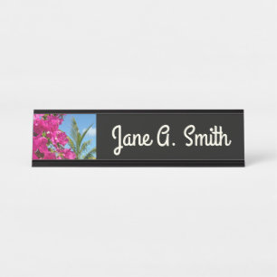 Porte-nom Pour Bureau Bougainvilliers et palmiers paysage tropical