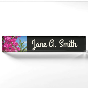 Porte-nom Pour Bureau Bougainvilliers et palmiers paysage tropical