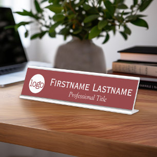Porte-nom Pour Bureau Bourgogne et blanc - logo, nom, titre