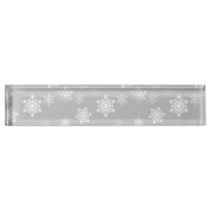 Porte-nom Pour Bureau Bourrasques de neige blanches argentées de Noël