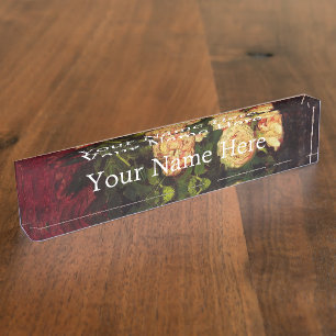 Porte-nom Pour Bureau Bowl avec Peonies et Roses, Vincent van Gogh.