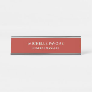 Porte-nom Pour Bureau Brique Rouge & Gris Simple Élégant Professionnel