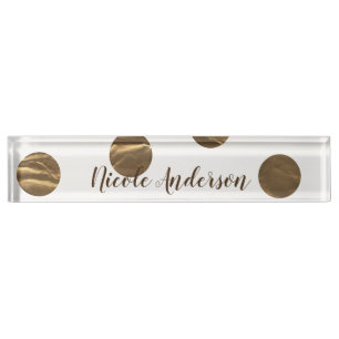 Porte-nom Pour Bureau Bronze Faux Brillant Points Modernes Chic Tendance