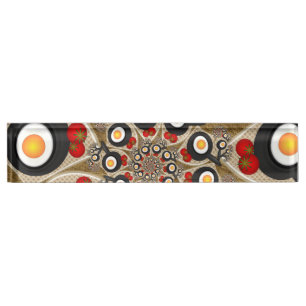 Porte-nom Pour Bureau Brunch Fractal Art Drôle Nourriture, Tomates, Oeuf