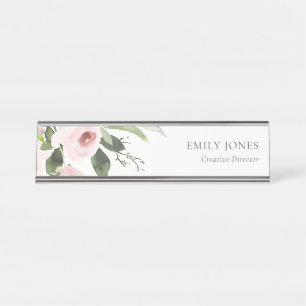 PORTE-NOM POUR BUREAU BUNCH FLORAL ROSE ROSE BLANC DOUX ET SOBRE À COUL