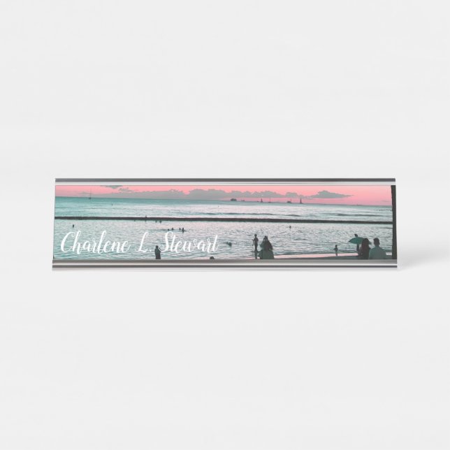 Porte-nom Pour Bureau Bureau de plage Tropical Hawaii Nom Plate (Devant)