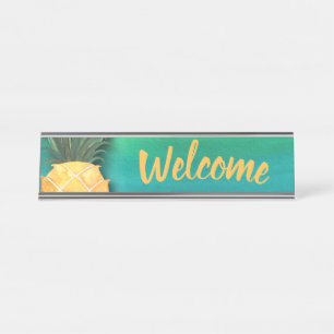 Porte-nom Pour Bureau Bureau élégant d'aquarelle bienvenue d'ananas