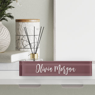 Porte-nom Pour Bureau Burgundy Plum Sketted Cursive Nom du script