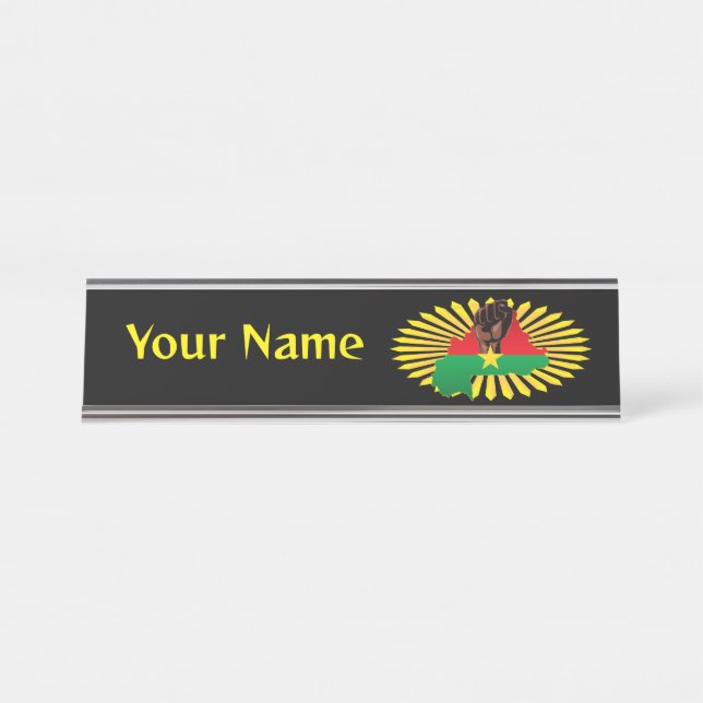 Porte-nom Pour Bureau Burkina Faso Carte, drapeau et première révolution (Devant)