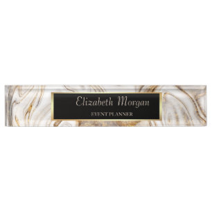 Porte-nom Pour Bureau Cadre élégant et stylé doré, marbre blanc marron