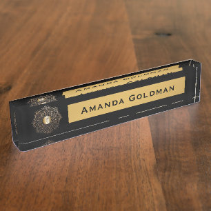 Porte-nom Pour Bureau Caducée d'or de noir de monogramme de soins de RN