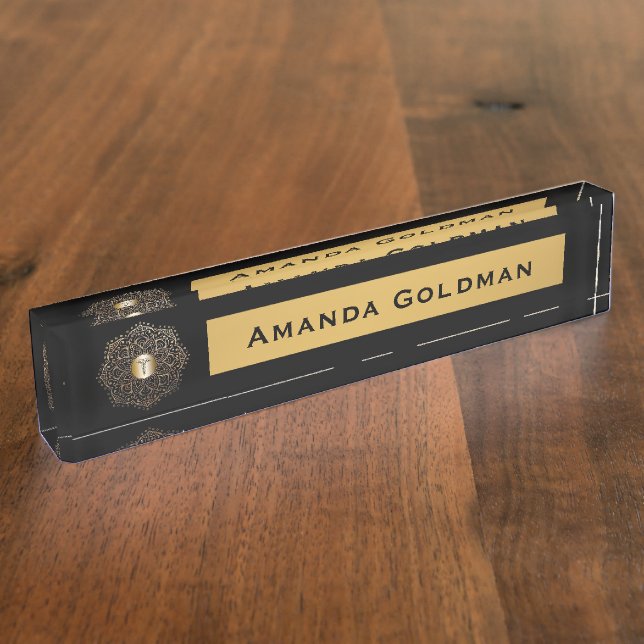 Porte-nom Pour Bureau Caducée d'or de noir de monogramme de soins de RN (Taille)