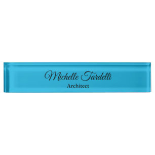 Porte-nom Pour Bureau Calligraphie de script moderne minimaliste bleu