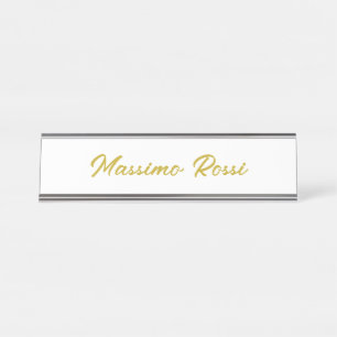 Porte-nom Pour Bureau Calligraphie Élégant Or Blanc Simple Nom