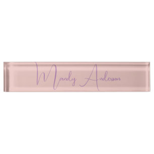 Porte-nom Pour Bureau Calligraphie Élégant Rose Or Plaine Nom simple