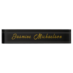 Porte-nom Pour Bureau Calligraphie noire et or Minimaliste Nom propre