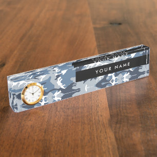 Porte-nom Pour Bureau Camo bleu, Camo d'hiver, Camouflage neige, Militai