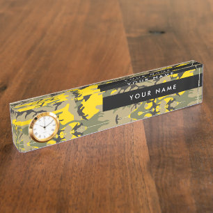 Porte-nom Pour Bureau Camo jaune et vert, camouflage, militaire, armée