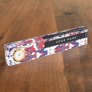 Porte-nom Pour Bureau Camouflage, Bleu Blanc Rouge Gris, Militaire, Armé