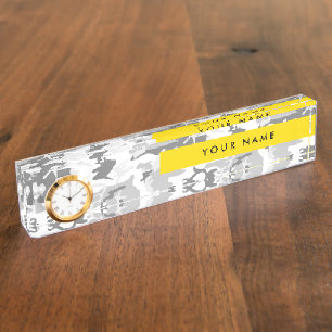 Porte-nom Pour Bureau Camouflage neige hivernale grise Personnalisez vot