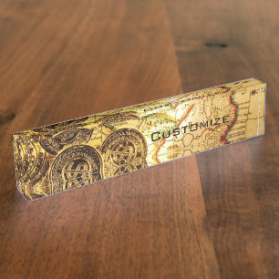 Porte-nom Pour Bureau Carte de trésor d'or de pirates