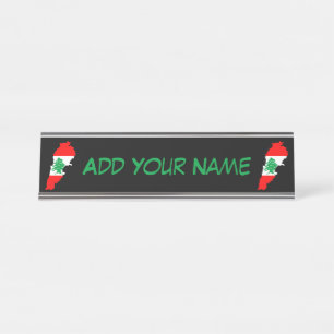 Porte-nom Pour Bureau Carte du Liban avec drapeau