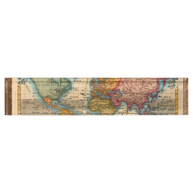 Porte-nom Pour Bureau Carte du monde 1700s Antique Continents (Devant)