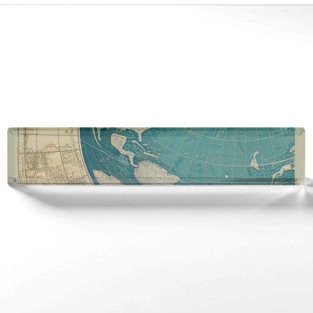Porte-nom Pour Bureau Carte du Vieux monde vintage par CallisC (Devant)