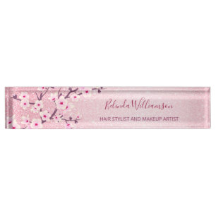 Porte-nom Pour Bureau Cerisier Fleur Rose Parties scintillant Cheveux Et