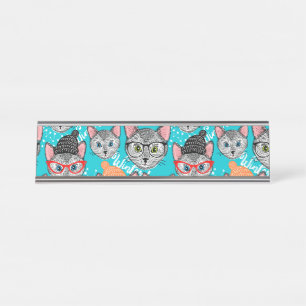 Porte-nom Pour Bureau Chat dans le casquette