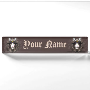 Porte-nom Pour Bureau Chat de sorcière Halloween Déplaisant Portrait mig