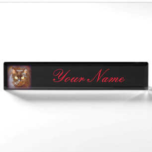 Porte-nom Pour Bureau chat noir customisé