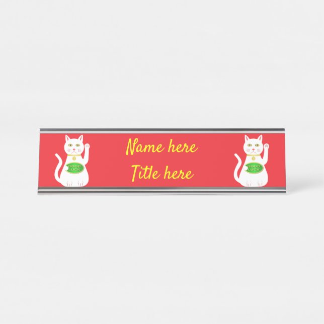 Porte-nom Pour Bureau Chat Oriental Lucky Personnalisé (Devant)