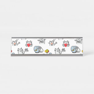 Porte-nom Pour Bureau Chats amusants, lait et magie.